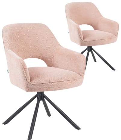 DUBI Möbel Esszimmerstühle 2er Set 360° drehbar mit Taschenfederkern, hoher Sitzkomfort, bis 150 kg belastbar, Stoff Rosa, Robustes Metall-Kreuzgestell, modernes Design, Modell Mika-Ben