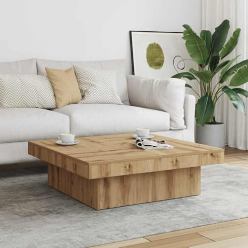 Hoopleep Artisan-Eiche Couchtisch, 90x90x28 cm Holzwerkstoff, Quadratischer Wohnzimmertisch mit Stauraum, Moderner Beistelltisch für Zeitschriften, Bücher, Robuste Oberfläche, Pflegeleicht