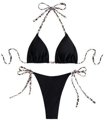 GORGLITTER Bikini set nackhållare badkläder leopardtryck tvådelad triangel bikini strandmode sommar baddräkt semester baddräkt, svart, L