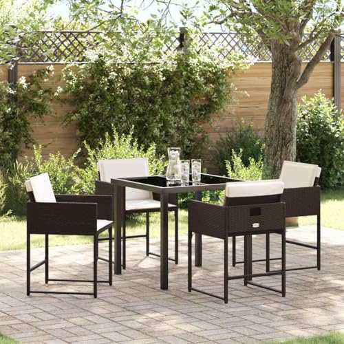 Tonture Garten Essgruppe 5-teilig Braun Poly-Rattan, Outdoor Dining Set mit Glastisch, Terrassenmöbel für 4 Personen, langlebiges Lounge-Set für Balkon und Patio