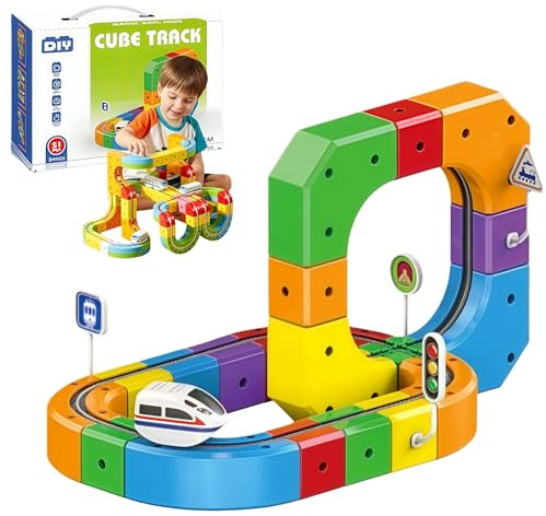 Helvezen HelveCubix Set trenino elettrico 3D Cube track pista magnetica macchinine blocchi costruzioni percorso gravità DIY creativo bambini 51 81 123 pezzi