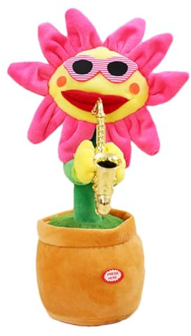 Singende, tanzende Sonnenblume – Leuchtendes, sprechendes, sich wiederholendes Saxophon-Plüschtier | Musikaufnahme-Blumenspielzeug | 200 Lieder „Happy Birthday“, Geschenk für Kinder ab 18 Monaten, Kle