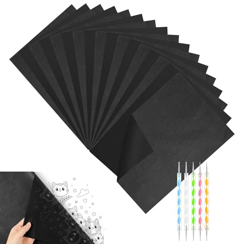 OSDUE 100Pcs Carta Carbone Nera A4,Carta transfer in grafite con 5 Stilo,alta qualità in cartas carbone per Goffratura,per Cartas, Legno, Tela, Ceramica e Lavori Fai da Te e altre superfici