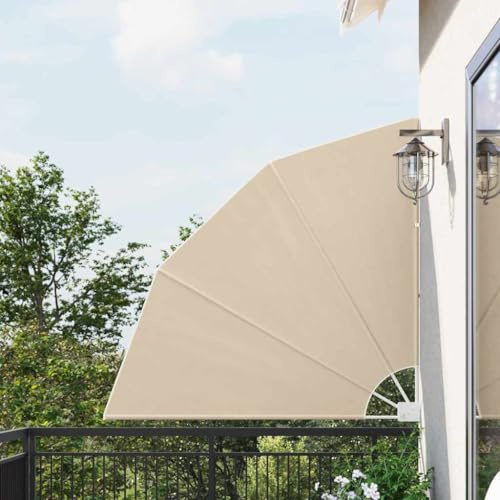 Holamys Balkon Sichtschutz Beige 140x140 cm, Faltbarer Polyester Paravent für Garten & Terrasse, Manuell Verstellbar, UV-beständig & Wetterfest