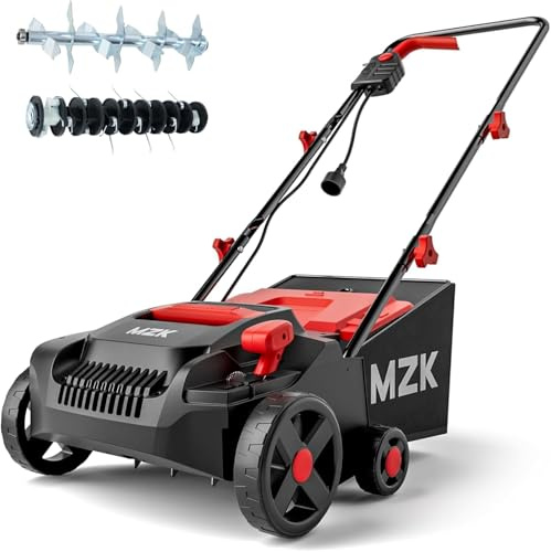 MZK Elektro-Vertikutierer & Rasenlüfter, 33 cm Arbeitsbreite, 13-Ampere-Motor, 4-stufige Höhenverstellung, 30L Fangkorb, 2-in-1 Vertikutierer für einen gesunden Rasen