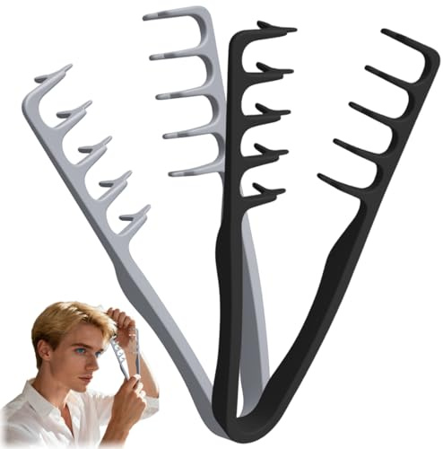 2er Set Peigne Texturisant à Dents Larges – Peigne Volume pour Cheveux Bouclés et Racine, pour Hommes et Femmes (Gris & Noir)