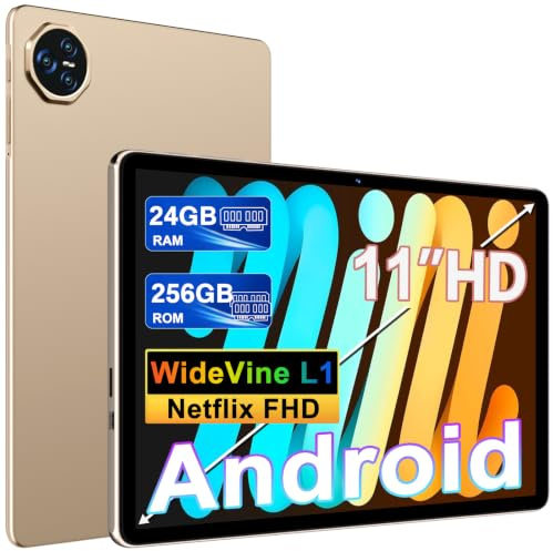 Dghrti 2026 Tablet 11 Pollici da Touch Android, [256GB ROM 8000mAh], 24 GB RAM/2TB TF, Octa-Core, Gemini AI, UFS 2.2 Flash, FHD IPS, Suono 3D, 13MP + 5MP, Dual WiFi, BT 5.0, Widevine L1, Face ID, Oro