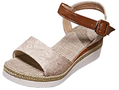 Sandaletter damer med kilklack, platåsandaler damer espadriller casual kilsandaler fritid sommarskor öppna tofflor tjock sula remsandaler utomhus strand vandring ankelsandaler, V1, 37 EU
