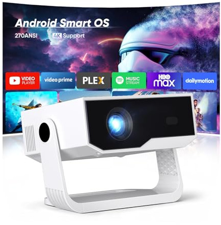 Upgraded 2026 Proyector ZDK Mini Portátil con Android TV, 270ANSI, Full HD 1080p Soporta 4K, WiFi 6 y Bluetooth 5.4, Corrección Trapezoidal Automática, Compatible con Móvil, PC, para Cine en Casa