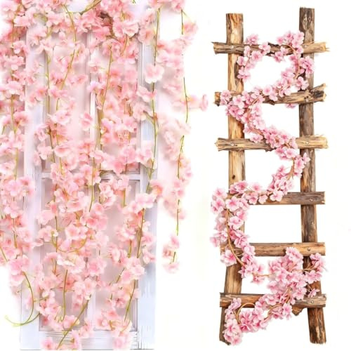 4 Pcs 180cm Pink Artificial Silk Cherry Blossom Garland Vines Hanging Vine Garland Artificial Flowers,Fake Floral garland for Outdoor Indoor Wedding Wall Badroom Ceremony Home Wedding Decoration
