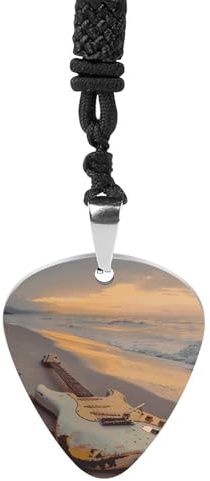 BTCOWZRV Gitarr på stranden gitarr plektrum halsband titan stål gitarr plektrumhållare hänge halsband R&B musik smycken trendigt rock musik halsband gitarr ukulele plektrum halsband för musikälskare