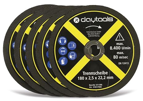 Disque à tronçonner daytools, métal, 180 x 2,5 x 22,2 mm Lot de 5 disques à tronçonner Métal,