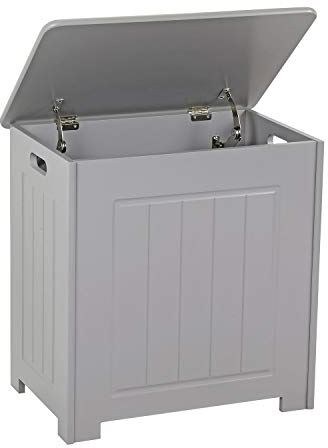 Taylor & Brown Freestanding Wooden Bathroom Laundry Hamper Cabinet Storage Cupboard Clothes Chest Bin Wooden Basket Organiser Unit, 51cm x 40cm x 51cm (Grey)