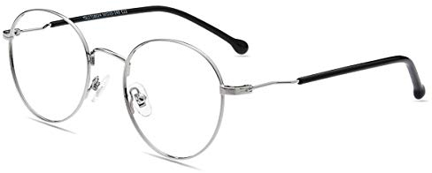 Firmoo Unisex-Brille mit Blaulichtfilter ohne Sehstärke, Computerbrille mit Blendschutz und Anti-Blaulicht zum Schutz der Augen, runder Metallrahmen, Silber