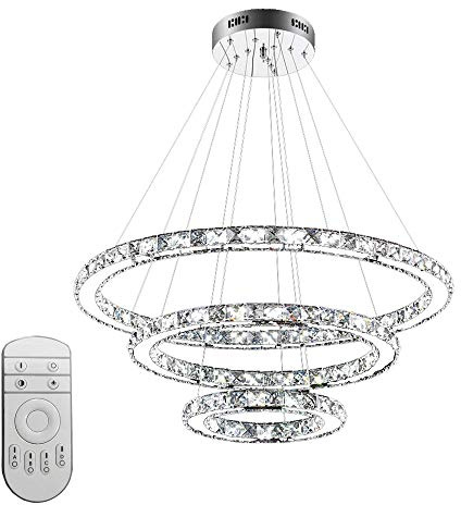 Froadp 72W Lampada a Sospensione a tre Anelli in Cristallo, Dimmerabile LED Moderni Lampadario para Camera da Letto e Cucina e Sala da Pranzo e Corridoio e Soggiorno, Ø20cm + Ø40cm + Ø60cm