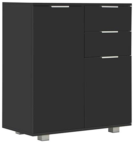 vidaXL Sideboard mit 2 Schubladen 2 Türen Kommode Anrichte Beistellschrank Schrank Standschrank Mehrzweckschrank Hochglanz Schwarz 71x35x80cm Holzwerkstoff