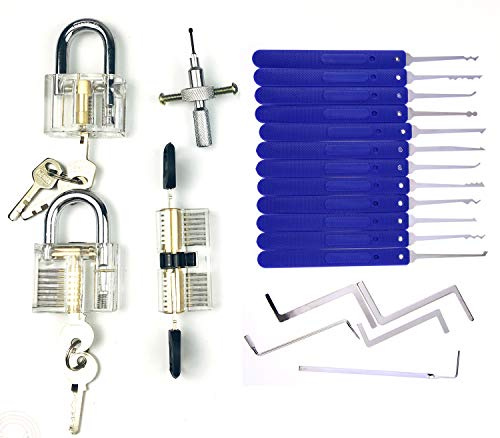 TPM Go Locksmith Lockpicking Übungs-Set, 3-teiliges transparentes Schloss mit 17-teiligem Dietrichwerkzeug, Klingenwerkzeug, Trainingsset für Anfänger