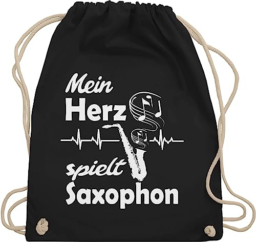 Turnbeutel Rucksack - Musik Instrument Zubehör - Mein Herz spielt Saxophon - Unisize - Schwarz - instrumente für musiker beutelrucksäcke musikinstrumente beutel stoffturnbeutel sportsack