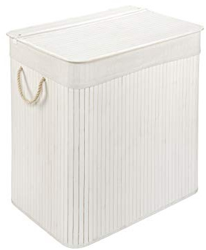 Wäschekorb mit Deckel und Fach - stabile Wäschebox Bambus - Wäschekorb Weiß mit Wäschesack, waschbar - 100% Bambus - 72 Liter