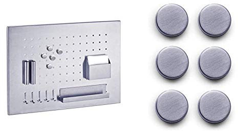Zeller Memoboard, Edelstahl, Silber, 50 x 35 x 1.5 cm & 11203 Magnet-Set 6-teilig, Ø 2.7 cm, Edelstahl