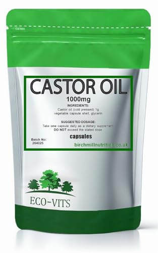 Castor Oil (1000mg) 60 Capsules, Natural Hair, Skin & Eyelash Support – Cold-Pressed, Pure, Nail Health
