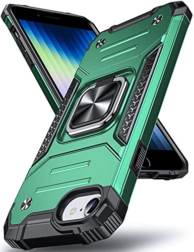 DASFOND Armor Hülle für iPhone SE 2022/8/7/6S/6 iPhone SE 2020 Case Militär Stoßfest Handyhülle [Upgrade 2.0] 360 Grad Metal Ring Halter Ständer Schutzhülle [für Auto Magnet], Dunkelgrün