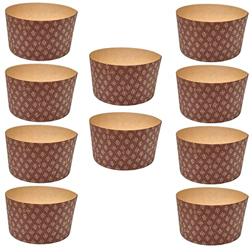 Moule à Panettone Premium de Qualité 750gr (10pcs) - Caissettes à Panettone Professionnelles en Papier Ondulé Pure Cellulose au Micro-Ondes Conçues pour Panettone, Résistantes à la Chaleur 220°C