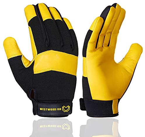 WESTWOOD FOX Gants de travail de jardinage résistants aux épines en cuir souple et robuste pour mécanicien, dextérité, gants de construction respirants pour homme et femme (Jaune, M)