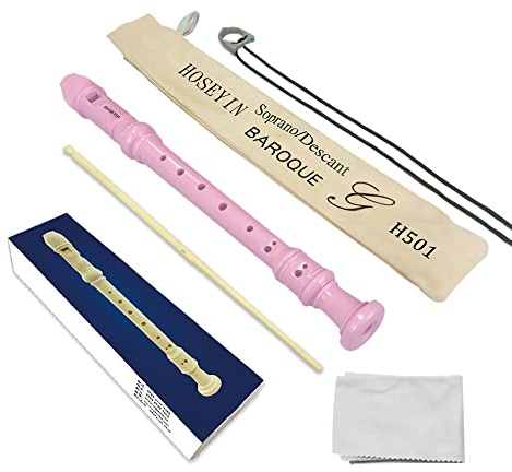 HOSEYIN Soprano Recorder Baroque style German style C Key 8 Holes Soprano Recorder for Beginners Kids students (Baroque, Pink)