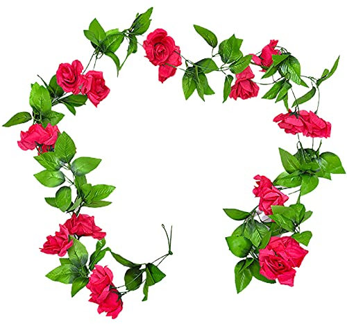Roses artificielles à 9 têtes de lierre - Cadeau de Saint-Valentin - Décoration murale - Rose rouge