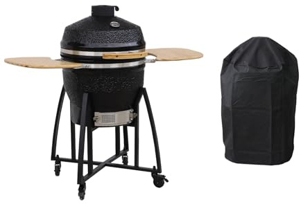 Alice's Garden - Barbecue charbon en céramique. Kamado Ø54.5cm. avec chariot. garde au chaud. récupérateur de cendre et housse. tablettes rétractables