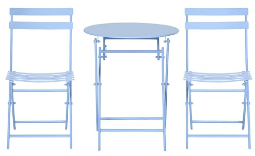 Outsunny 3-TLG. Gartenset Garnitur Balkonmöbel Set Bistrotisch mit 2 Stühlen für Hof Garten klappbar Hellblau