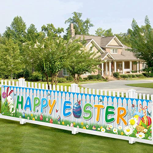LECONCES Easter Decorations, Happy Easter Banner Easter Bunny Egg Bunting Game Activity Hanging Banner for Outdoor Indoor Easter Decor, Happy Easter Day Home Garden Spring Themed Party Supplies