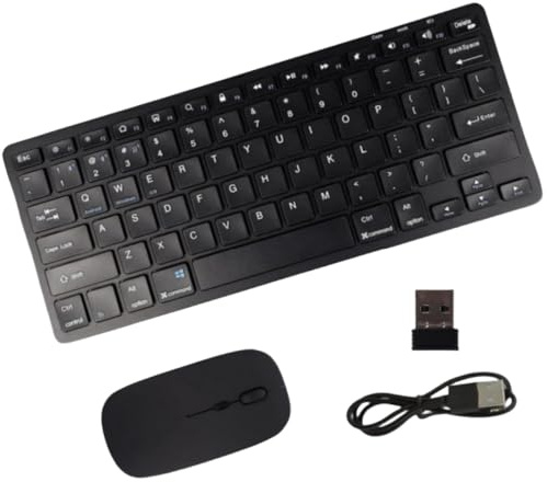 KeautFair Kabellose Bluetooth 2,4G Dual Tastatur und Maus Set QWERTY US Layout Tragbar Multi-Task Wiederaufladbar 12-Multimedia Reise Windows/iOS/Android PC/Laptop/Smartphone/iPad/Tablet(Schwarz)