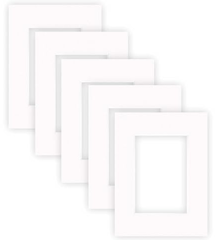 nielsen Conservation Passepartout Karton 1,5 mm | 5er Set | Außenformat 18x24 cm für Bildformat 10x15 cm | Reinweiß (hellweiß) | glatte Oberfläche