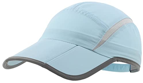 Magracy Unisex Schnell trocknende Sportmütze Sommer Faltbare Laufmütze mit reflektierendem Krempe Outdoor atmungsaktivem Netz-Hut, Hellblau