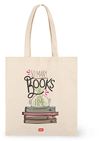 Legami - Bomullsväska, innerficka, med bälg, långt handtag, miljövänlig, 38,5 x 42 cm, Booklover tema, Booklover, Taglia unica, Utility