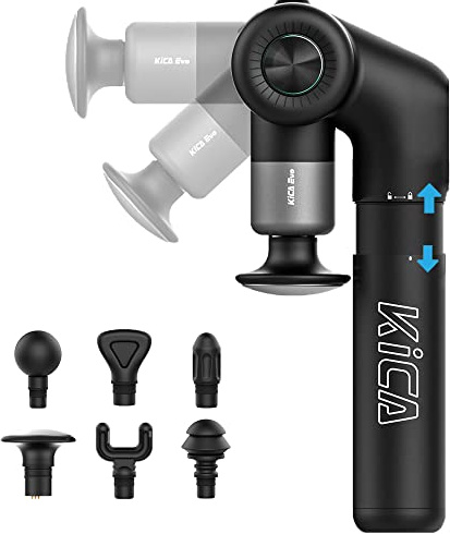 Kica EVO Muskelmassagepistole mit verstellbarem Arm und 32.9 cm ausziehbarer Stange für professionelle Tiefengewebe-Rückenmassage, Sportler-Schmerzlinderung, integrierte Wärmekompresse, 6 Köpfe