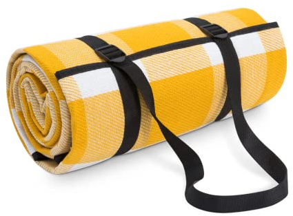 Paco Home Picknickdecke Campingdecke XXL Strand Picknickdecke Wasserdicht Mit Tragegriff Leicht Kompakt Tragbar Isoliert, Farbe:Gelb 3, Größe:200x300cm