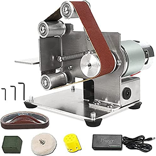 Levigatrice A Nastro Elettrica, Kit Mini Smerigliatrice A Nastro con Alimentatore da 96 W, per La Lavorazione del Legno Tavolo in Resina Smerigliatrice per Legno Utensile per Lucidatura da Banco, Ti