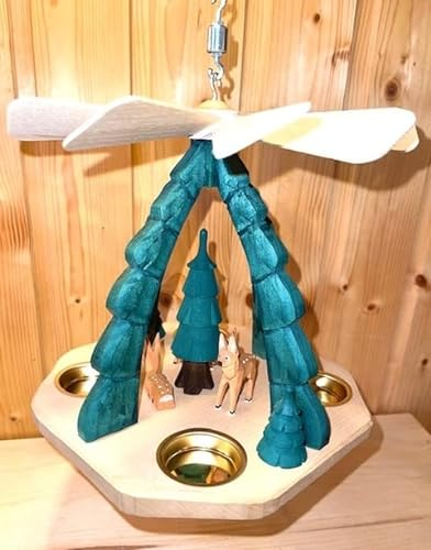 Rudolphs Schatzkiste Deckenpyramide Rehe farbig Höhe ca. 20cm NEU Hängepyramide Teelichtpyramide Holzpyramide Tischdekoration Dekoration Weihnachten Wärmespiel Lichter Figur Edelholz Seiffen
