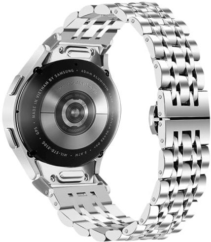 Miimall Metall Armband Kompatibel mit Samsung Galaxy Watch 7/FE/6/5/4 Armband 40mm 44mm, Edelstahl Schmetterlingsschnalle Verstellbares Ersatzarmband für Galaxy Watch 6 Classic 43mm 47mm