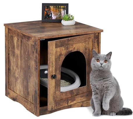 Relaxdays Toalettmöbler för katt, dörr och öppning, industriell design, H x B x D: 50 x 48 x 50 cm, kattskydd, brun