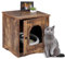 Relaxdays Katzenschrank für Katzentoilette, Tür mit offenem Eingang, Industrial-Stil, HBT 50x48x50 cm, Katzenhaus, braun