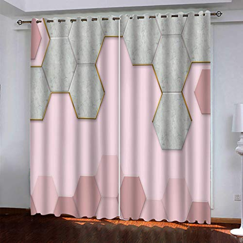 Blickdichte Vorhänge Mit Motiv 3D Rosa Geometrisches Sechseck Kinder Gardinen Blickdicht Ösen Gardine Thermo 264x214 Cm Schlafzimmer Kinderzimmer Vorhänge Dekoratives Muster, Verdunklungsvorhänge