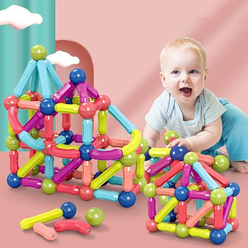 Costruzioni Magnetiche per Bambini 64 Pezzi 3D Giochi Bambini Blocchi Magnetici, Educativo Blocchi Costruzione Magneti, Costruzioni Magnetiche Ragazzi di Fantasia per Regali Natale Pasqua Compleanno