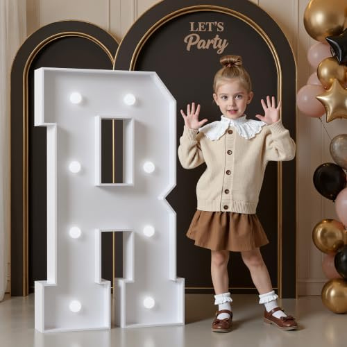 Mixifox 3FT Light Up Letters for Birthday Decoration Large Letters R | for Party Decorations Wedding Graduation Decorations Foam board Assembly Required Cool White Light 22 Pcs Accessory Set