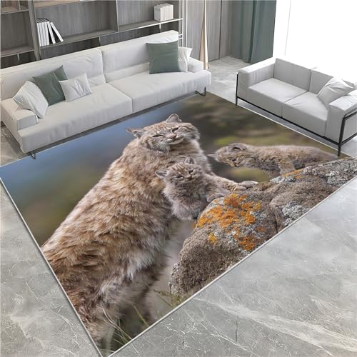 Teppich Für Wohnzimmer Schlafzimmer Tierisches Kanada Luchs Muster Weiche Waschbare rutschfeste Teppich Flanell Fußmatte Kinderzimmer Bodenmatte Dekoration 120 X 170 cm