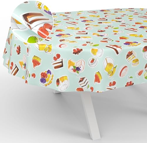 Wachstuch-Tischdecke Tischdecke abwaschbar Wachstuch Garten-Tischdecke Outdoor Indoor Oval 180x140cm Schnittkante Nachtisch Mint