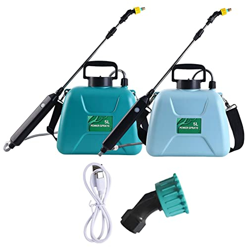 1/2 pulverizadores a presión – Botella pulverizadora de agua de jardín de 5 litros, pulverizador de mochila con pilas, varilla telescópica con 2 boquillas, rociador de correa de hombro para limpieza